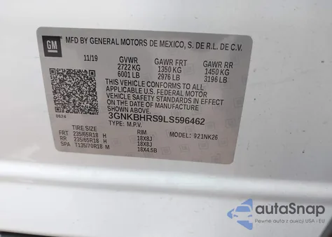 2020 Chevrolet Blazer Awd 2Lt z USA, uszkodzony, nr VIN 3GNKBHRS9LS596462